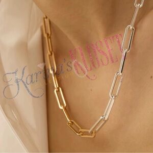 Dainty "Diane" Yellow & White Gold Paperclip Necklace 18KT